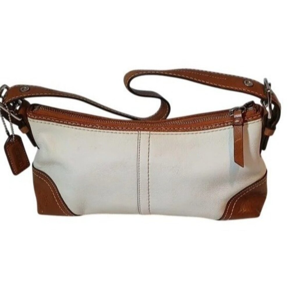 Coach 2007 Hamptons Cream & Tan Leather Demi Bag Baguette - Picture 2 of 13